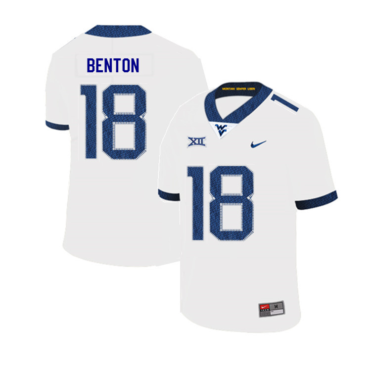 2019 Men #18 Charlie Benton West Virginia Mountaineers College Football Jerseys Sale-White - Click Image to Close